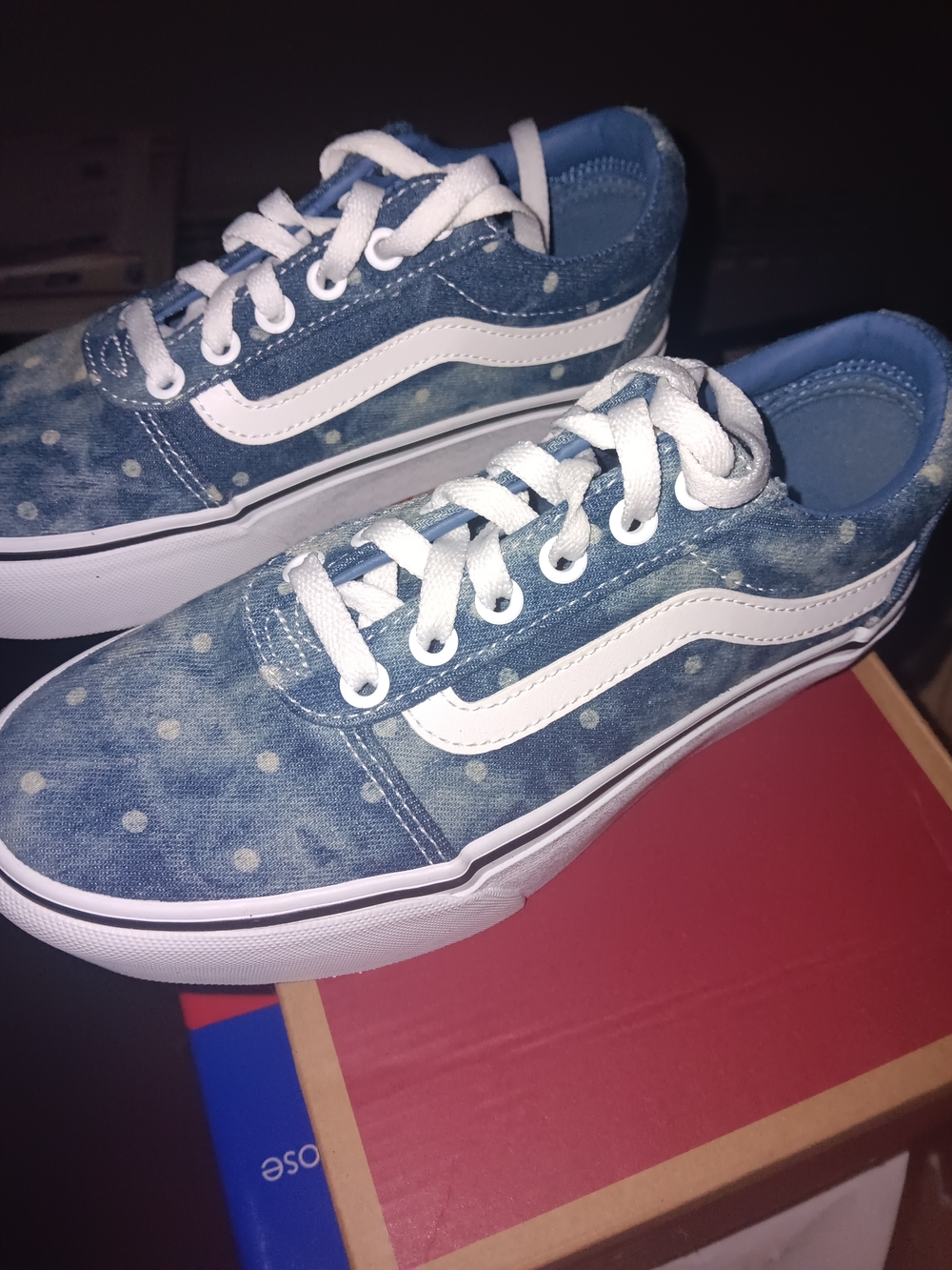 Vans Ward Blue Polka Dot Low-Top Sneakers with White Stripe